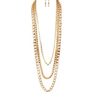 Long Metal Multi Layered Chunky Gold Chain  Statement Necklace